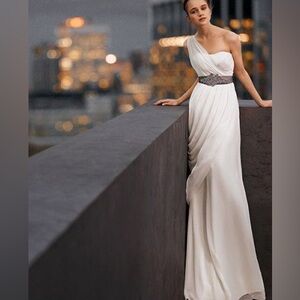 white by vera wang one shoulder dress Verra One-Shoulder Sash Maxi Dress White